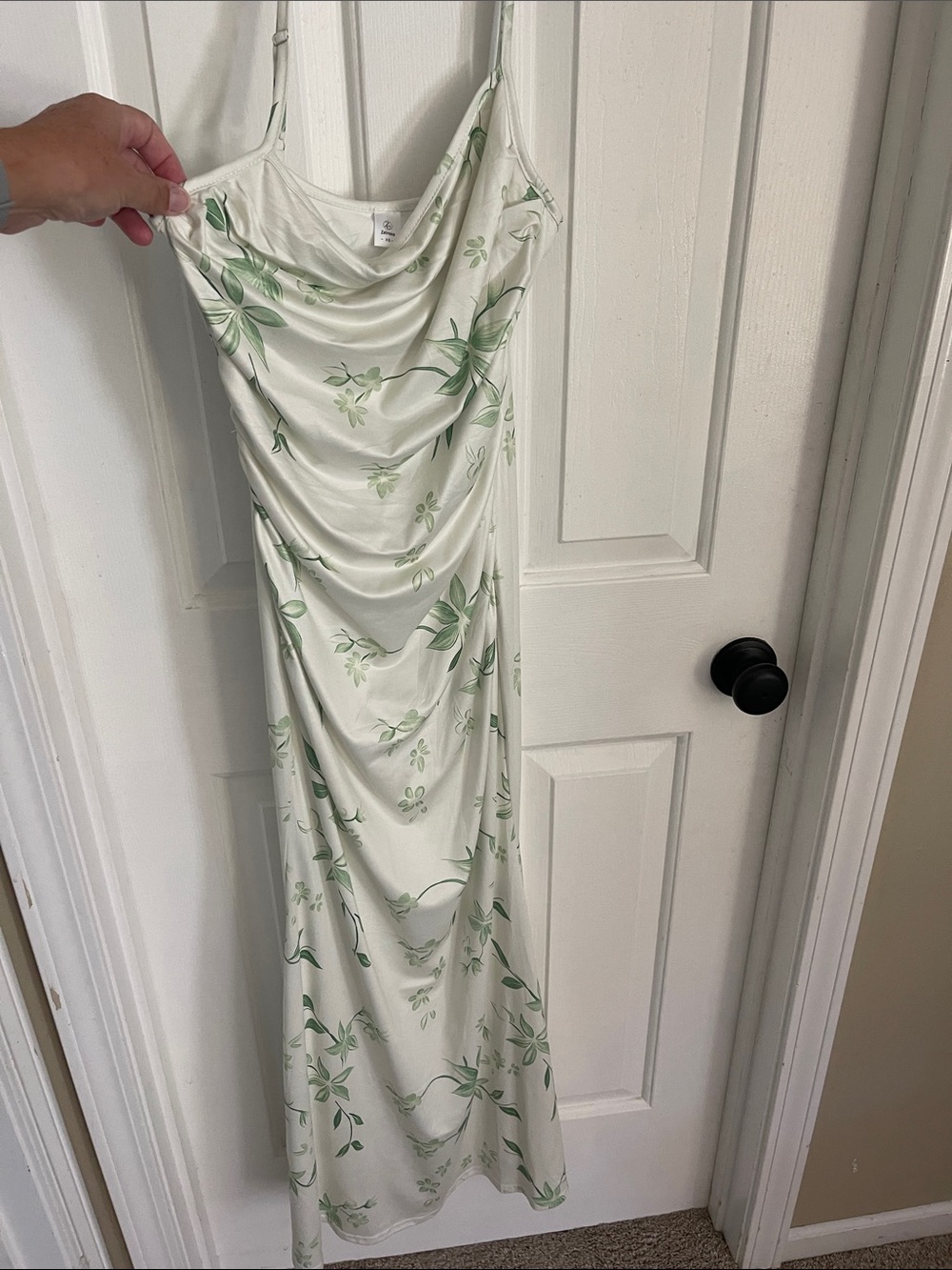 Women's Green Floral Slip Dress - Lightweight Cowl Neck